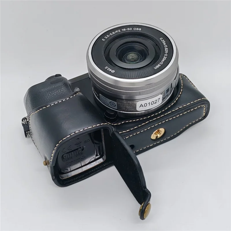 For Sony NEX-7 / NEX-6 PU Leather Camera Case Battery Opening Design Half Body Cover with Hand Strap - Black