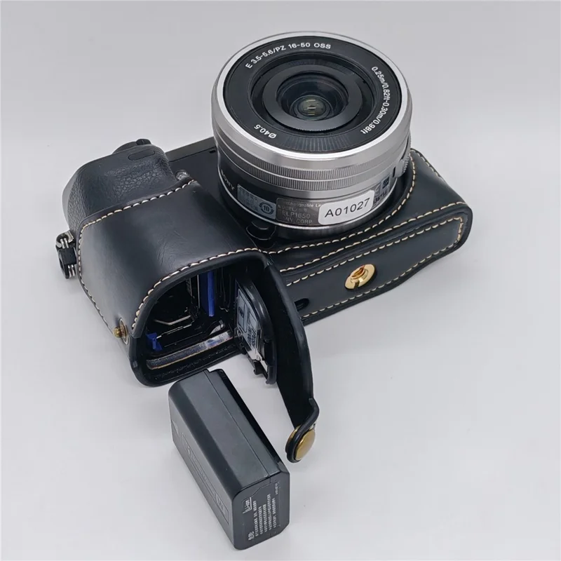 For Sony NEX-7 / NEX-6 PU Leather Camera Case Battery Opening Design Half Body Cover with Hand Strap - Black