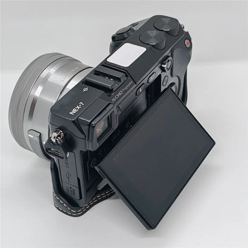For Sony NEX-7 / NEX-6 PU Leather Camera Case Battery Opening Design Half Body Cover with Hand Strap - Black