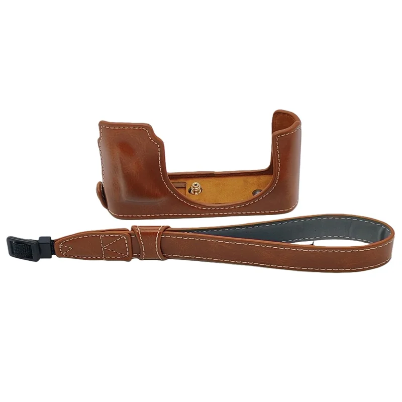 Skórzana etui z PU na aparat cyfrowy Leica D-Lux 8 / 7 / (Typ 109) z otworem na baterię, półotulina z ręcznikiem - brązowe