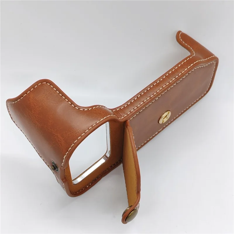 Skórzana etui z PU na aparat cyfrowy Leica D-Lux 8 / 7 / (Typ 109) z otworem na baterię, półotulina z ręcznikiem - brązowe