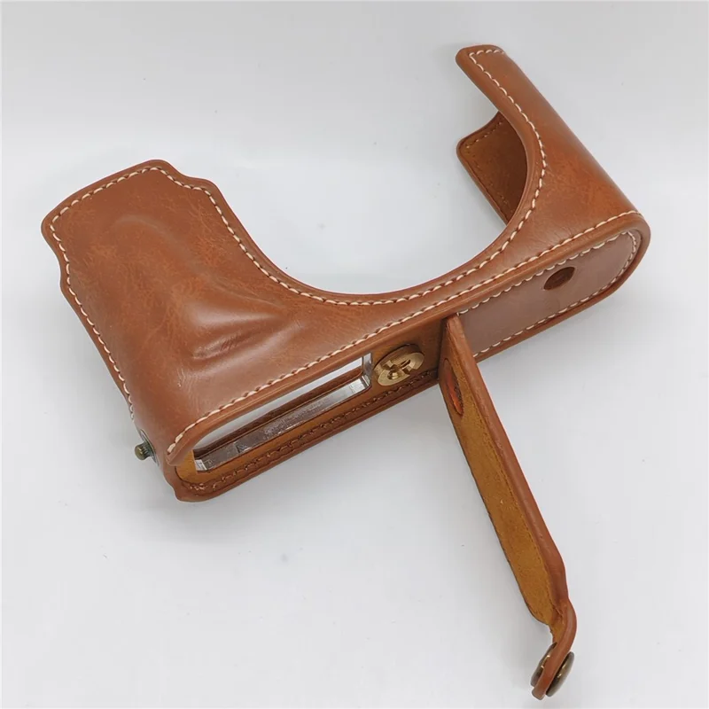 Skórzana etui z PU na aparat cyfrowy Leica D-Lux 8 / 7 / (Typ 109) z otworem na baterię, półotulina z ręcznikiem - brązowe