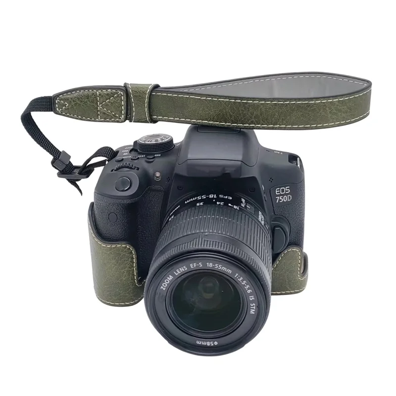 Camera Case with Hand Strap for Canon EOS 760D / 750D / 700D / 650D / 600D PU Leather Battery Removable Half Cover - Green