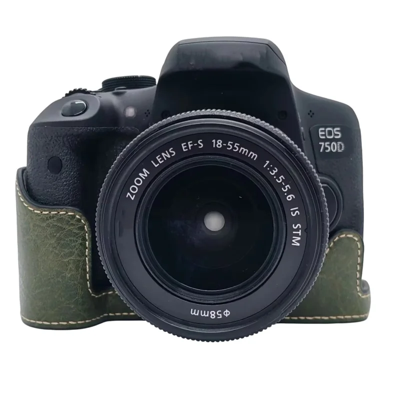 Camera Case with Hand Strap for Canon EOS 760D / 750D / 700D / 650D / 600D PU Leather Battery Removable Half Cover - Green