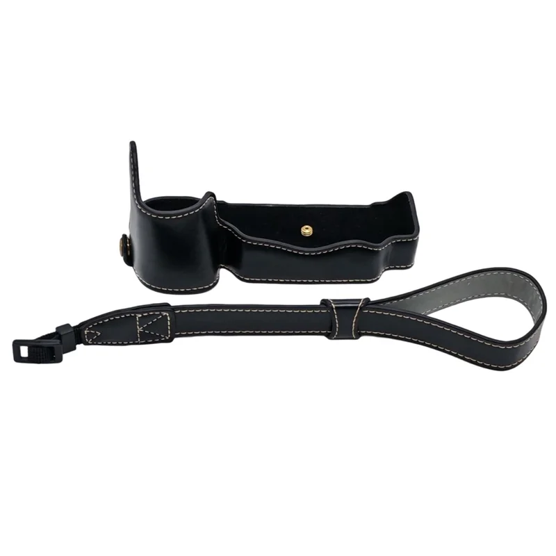 For Nikon D850 Camera Bottom Case with Hand Strap Battery Opening PU Leather Half Cover - Black