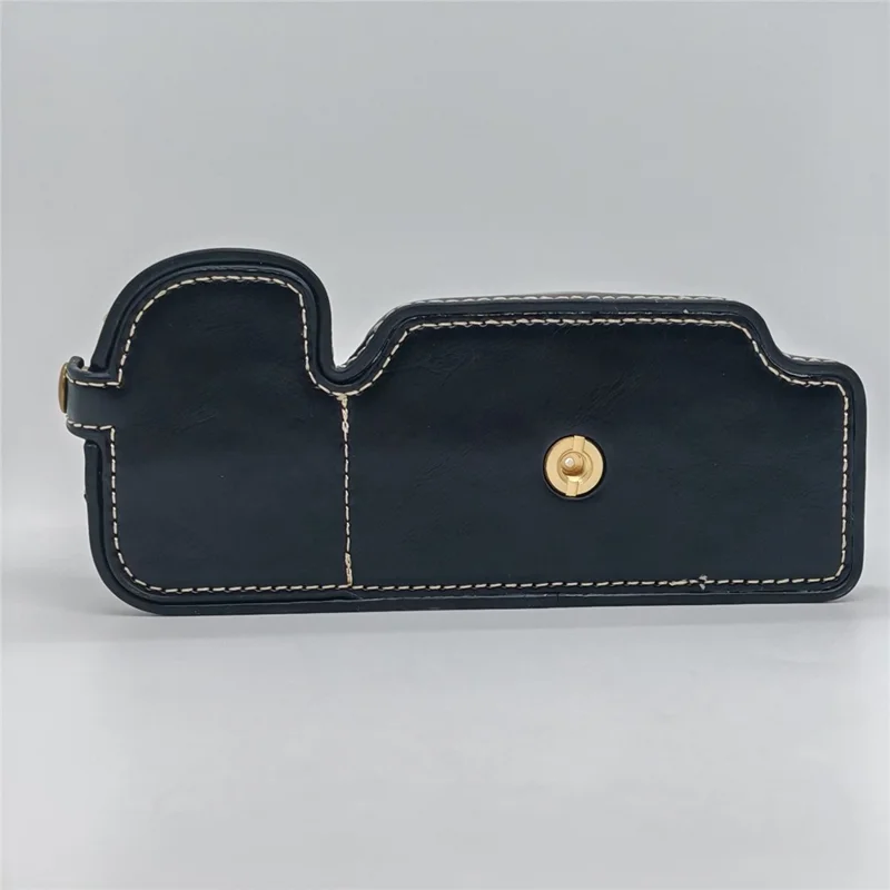 For Nikon D850 Camera Bottom Case with Hand Strap Battery Opening PU Leather Half Cover - Black