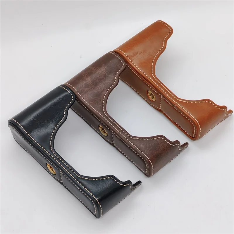 For Fujifilm X70 Camera Bottom Case PU Leather Half Cover with Battery Opening - Black