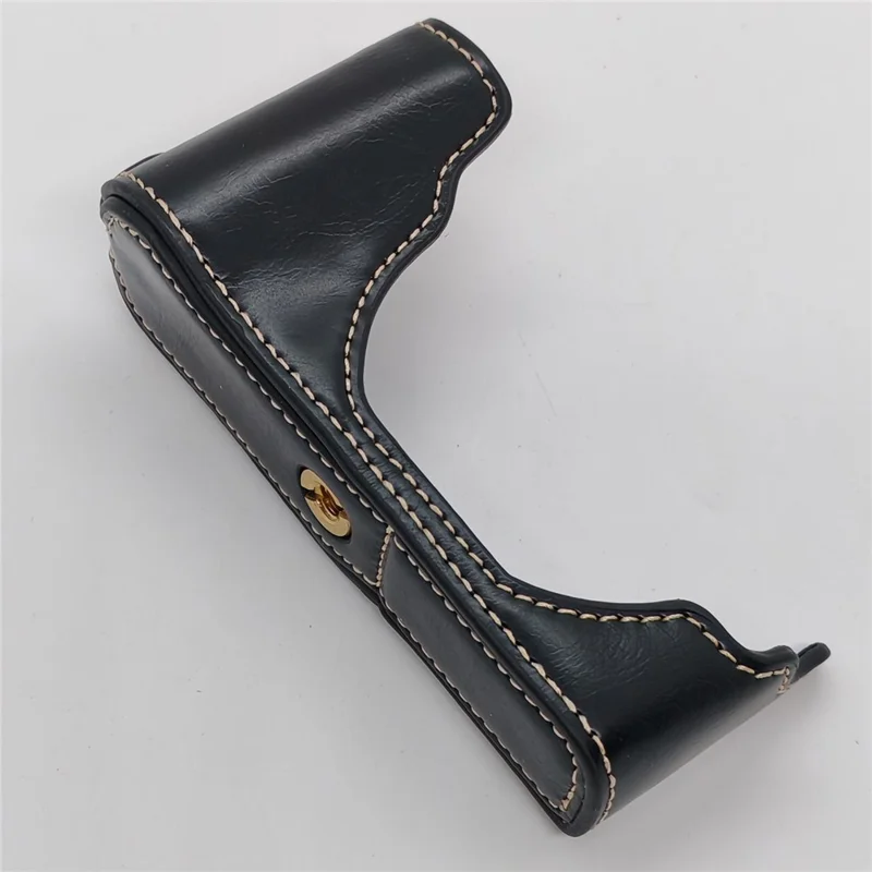 For Fujifilm X70 Camera Bottom Case with Hand Strap Battery Opening PU Leather Half Cover - Black