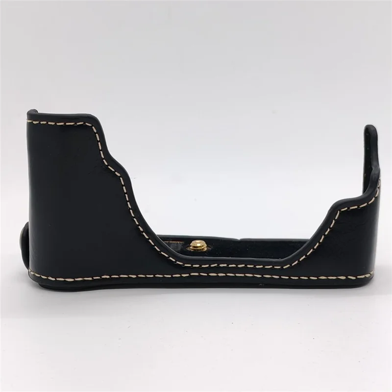 For Fujifilm X70 Camera Bottom Case with Hand Strap Battery Opening PU Leather Half Cover - Black