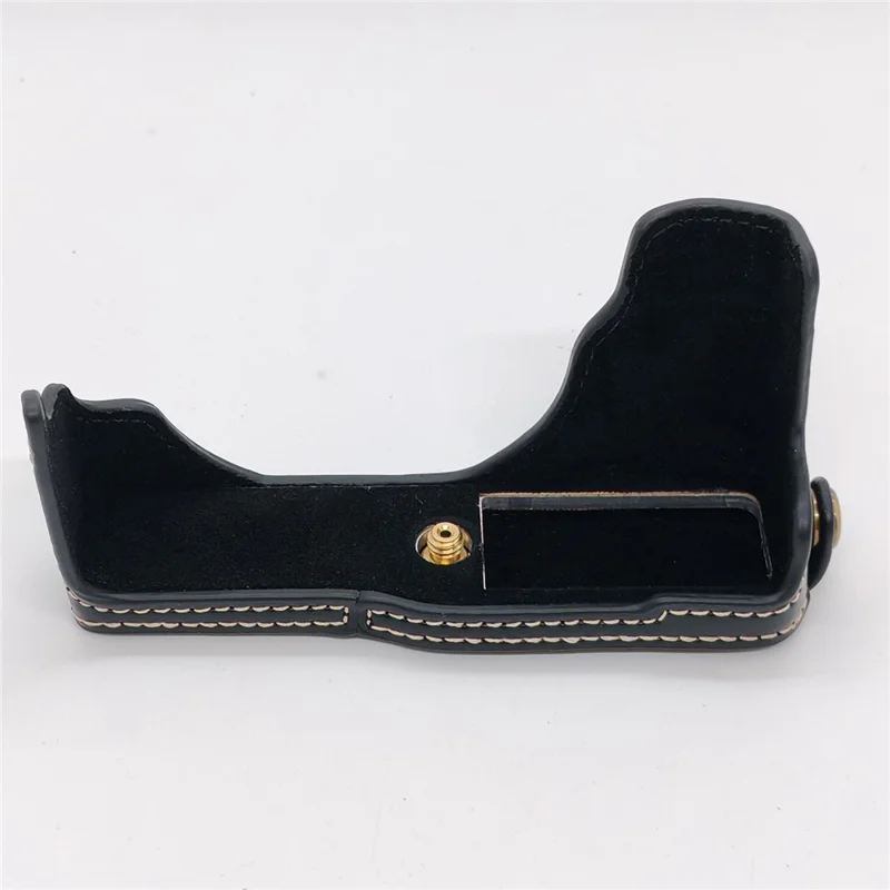 For Fujifilm X70 Camera Bottom Case with Hand Strap Battery Opening PU Leather Half Cover - Black