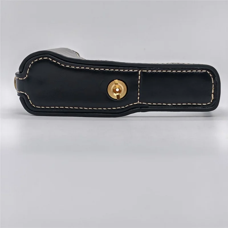 For Fujifilm X70 Camera Bottom Case with Hand Strap Battery Opening PU Leather Half Cover - Black