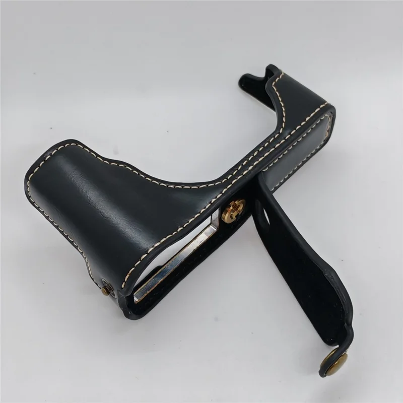 For Fujifilm X70 Camera Bottom Case with Hand Strap Battery Opening PU Leather Half Cover - Black