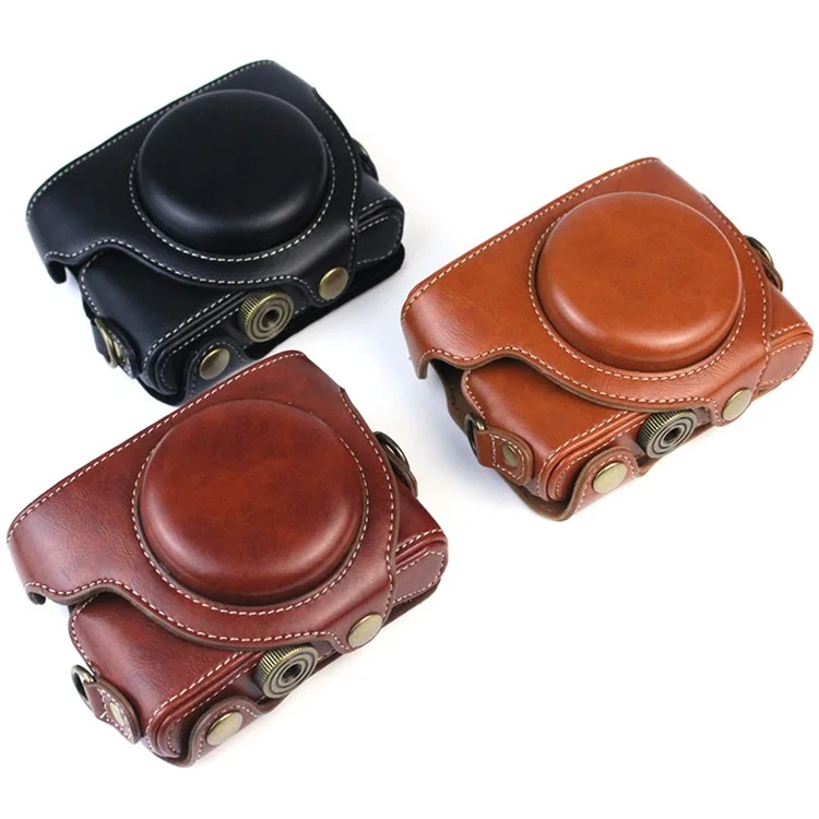 PU Leather Camera Bag for Sony RX100M7/RX100M6/RX100M5/RX100M4/RX100M3/RX100M2/RX100M1, Vintage Camera Case with Shoulder Strap - Black
