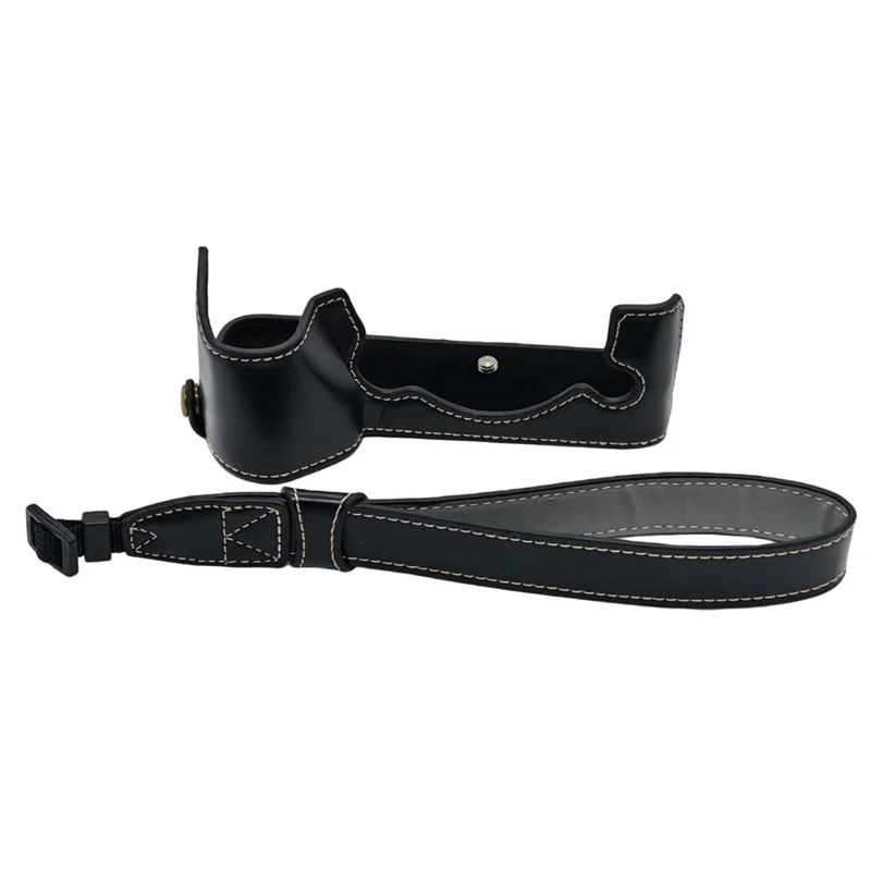For Fujifilm X-H2 / X-H2s Camera Bottom Case with Hand Strap Battery Opening PU Leather Half Cover - Black