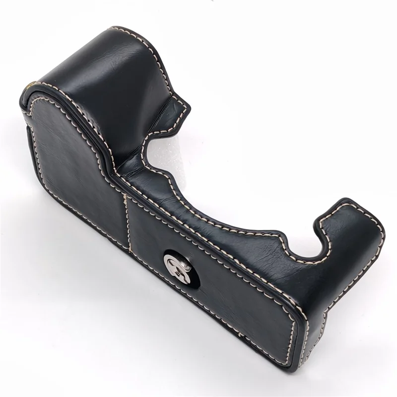 For Fujifilm X-H2 / X-H2s Camera Bottom Case with Hand Strap Battery Opening PU Leather Half Cover - Black