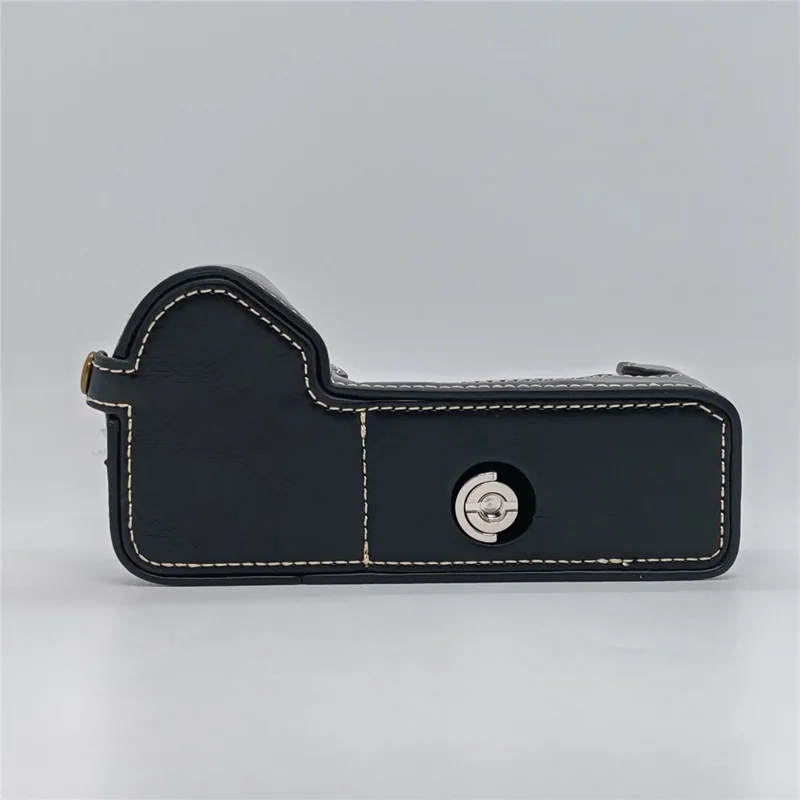 For Fujifilm X-H2 / X-H2s Camera Bottom Case with Hand Strap Battery Opening PU Leather Half Cover - Black