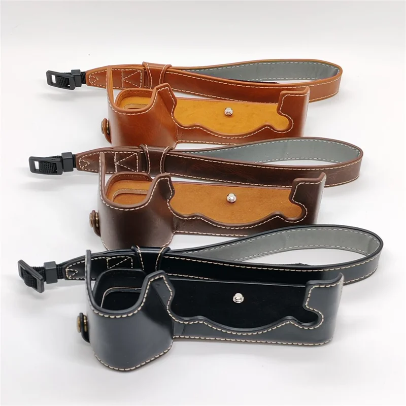 For Fujifilm X-H2 / X-H2s Camera Bottom Case with Hand Strap Battery Opening PU Leather Half Cover - Black