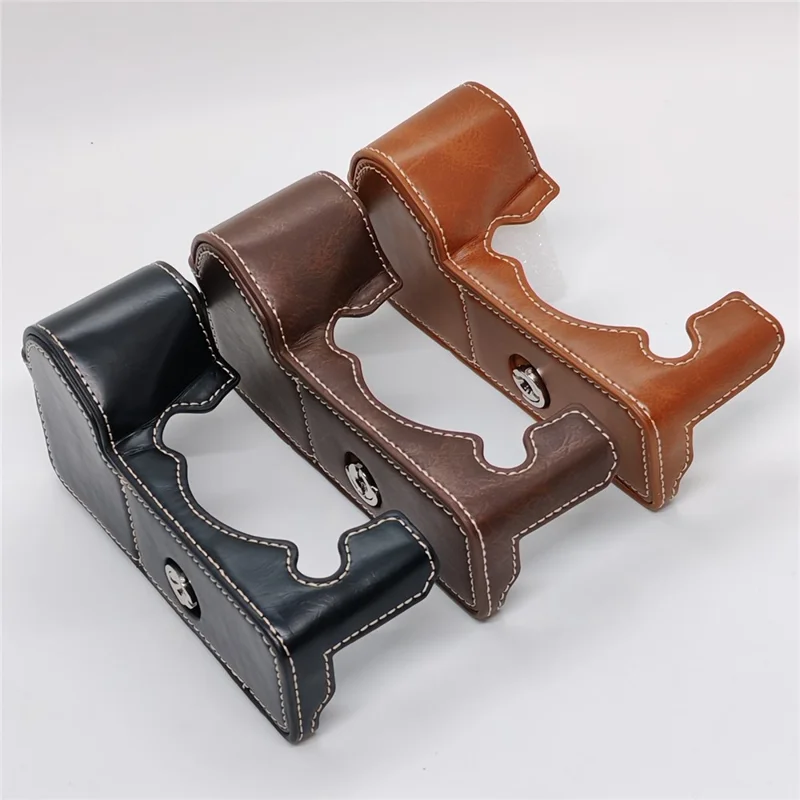 For Fujifilm X-H2 / X-H2s Camera Bottom Case with Hand Strap Battery Opening PU Leather Half Cover - Black