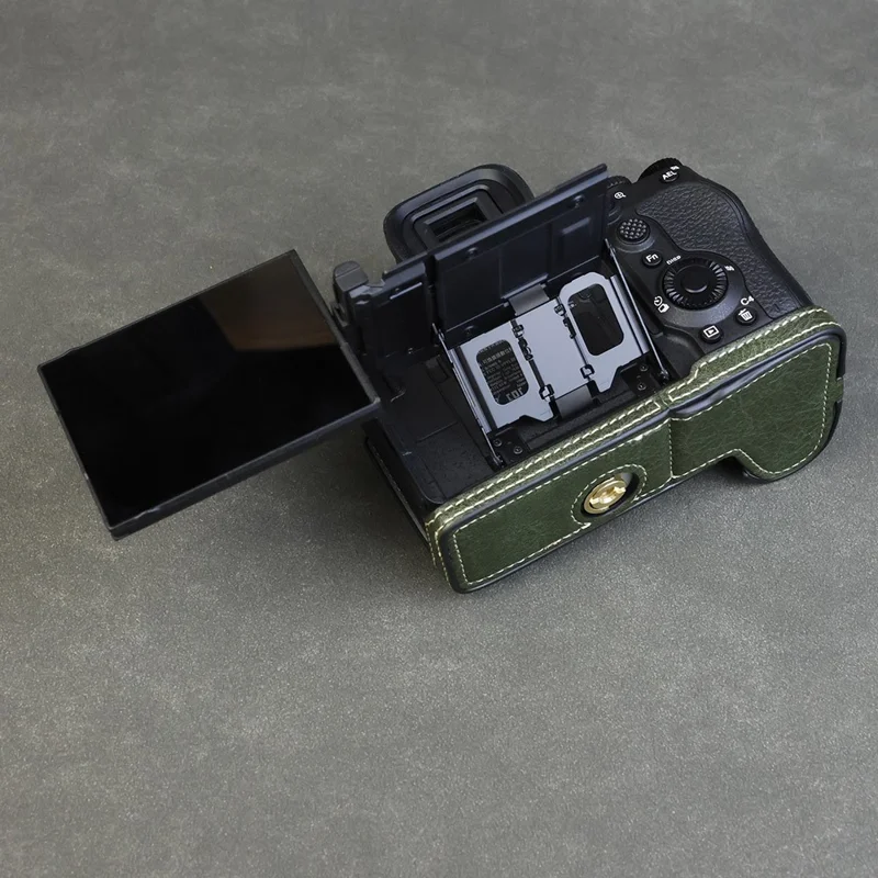 Für Sony Alpha 7 Mark V / A7R V Kameratasche Litschi-PU-Leder Schutzhülle mit Batteriefachzugang - Grün