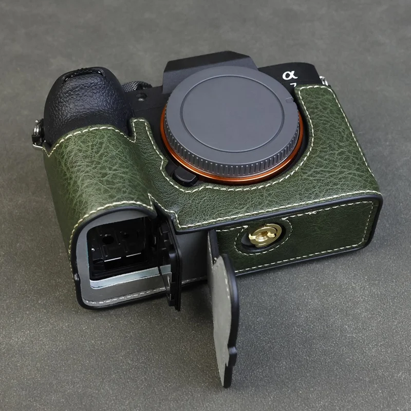 Für Sony Alpha 7 Mark V / A7R V Kameratasche Litschi-PU-Leder Schutzhülle mit Batteriefachzugang - Grün