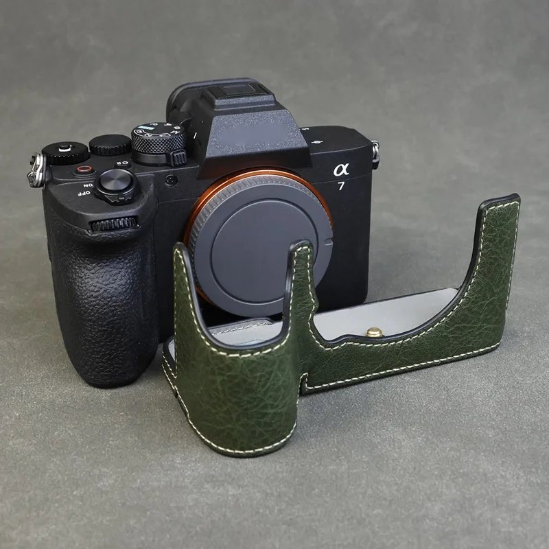 Für Sony Alpha 7 Mark V / A7R V Kameratasche Litschi-PU-Leder Schutzhülle mit Batteriefachzugang - Grün