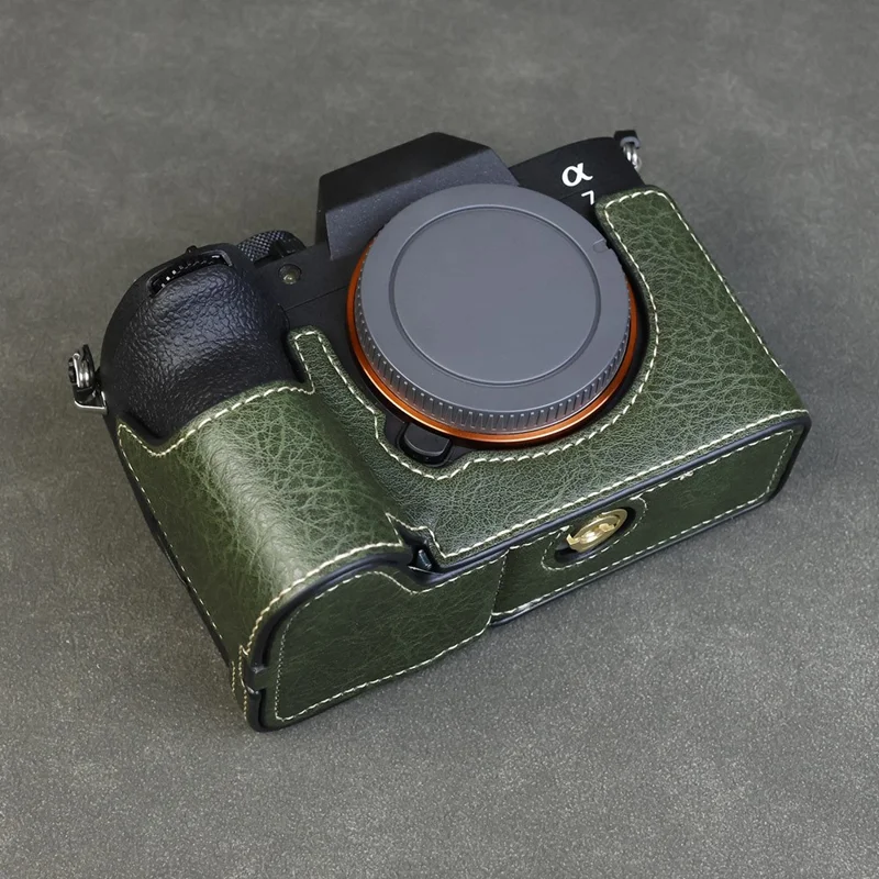 Für Sony Alpha 7 Mark V / A7R V Kameratasche Litschi-PU-Leder Schutzhülle mit Batteriefachzugang - Grün