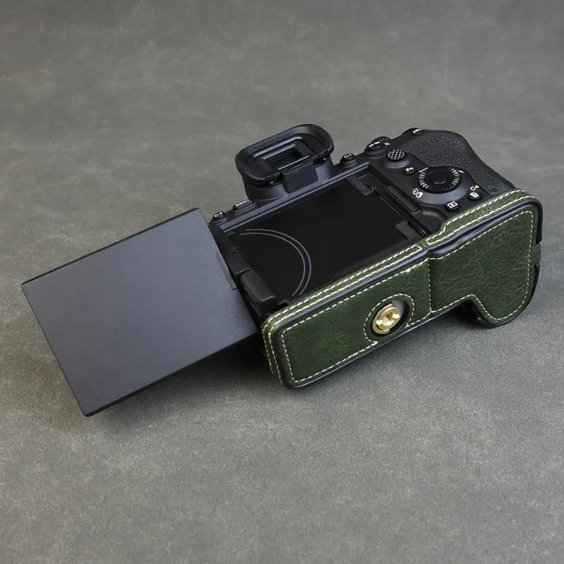 Für Sony Alpha 7 Mark V / A7R V Kameratasche Litschi-PU-Leder Schutzhülle mit Batteriefachzugang - Grün