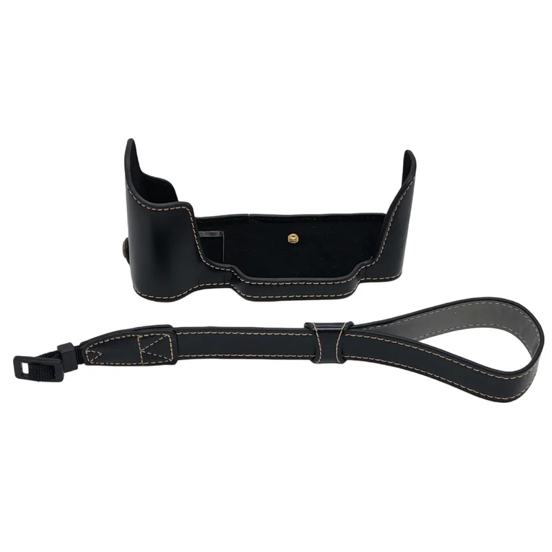 For Nikon DF Camera Bottom Case with Hand Strap Battery Opening PU Leather Half Cover - Black