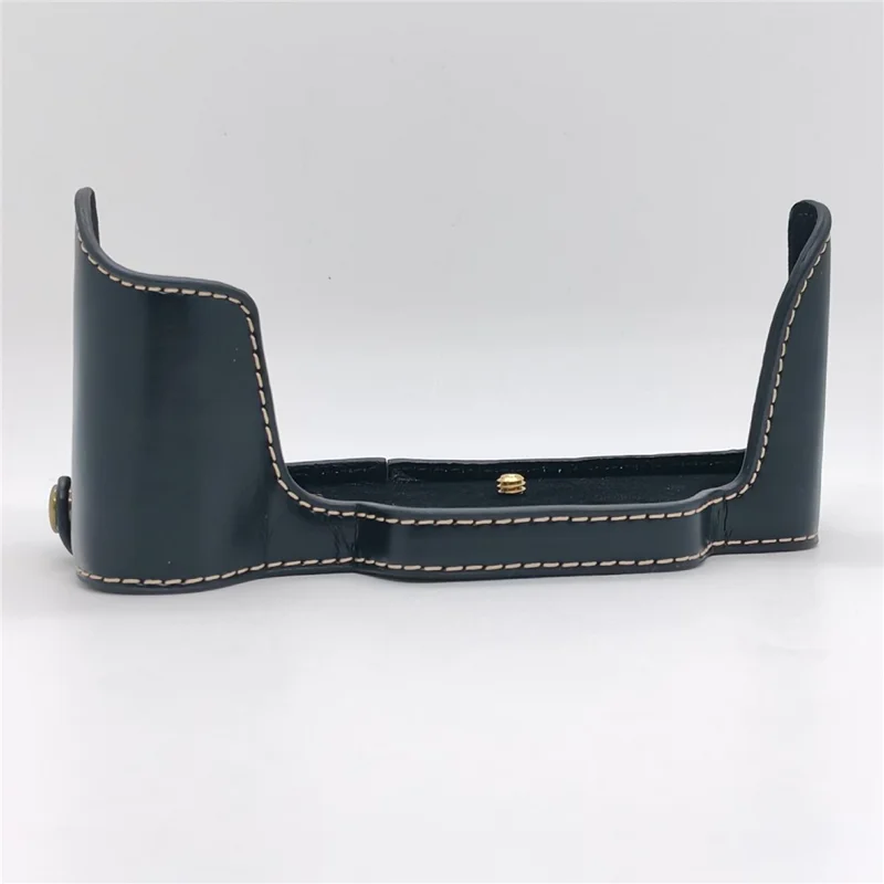 For Nikon DF Camera Bottom Case with Hand Strap Battery Opening PU Leather Half Cover - Black
