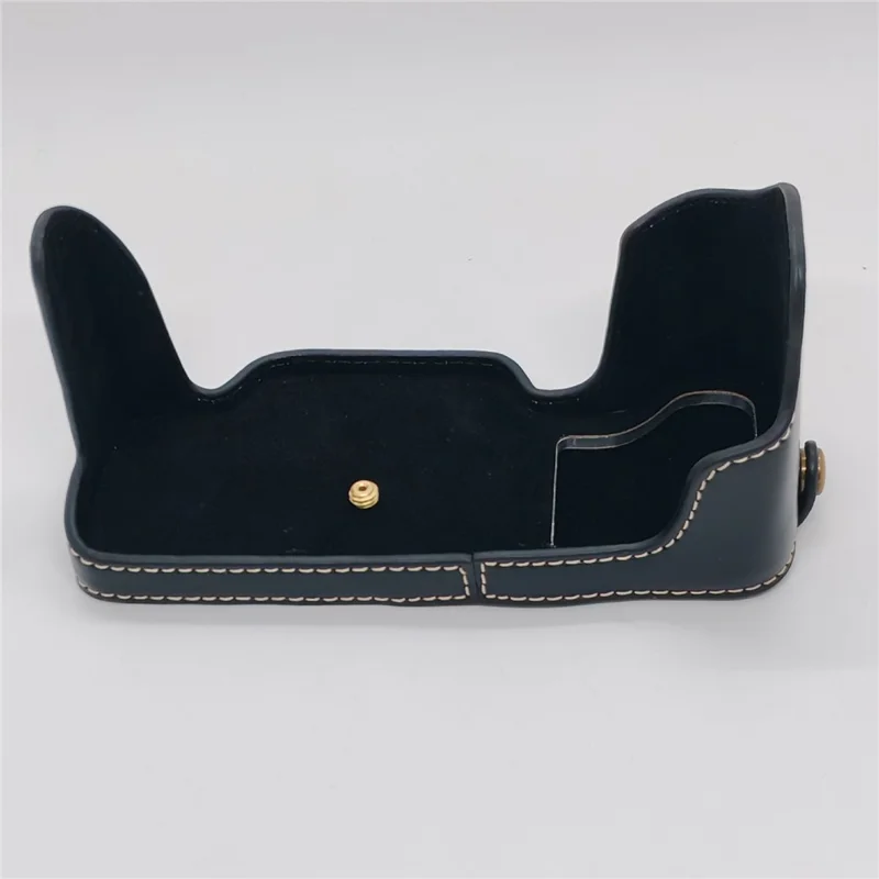 For Nikon DF Camera Bottom Case with Hand Strap Battery Opening PU Leather Half Cover - Black