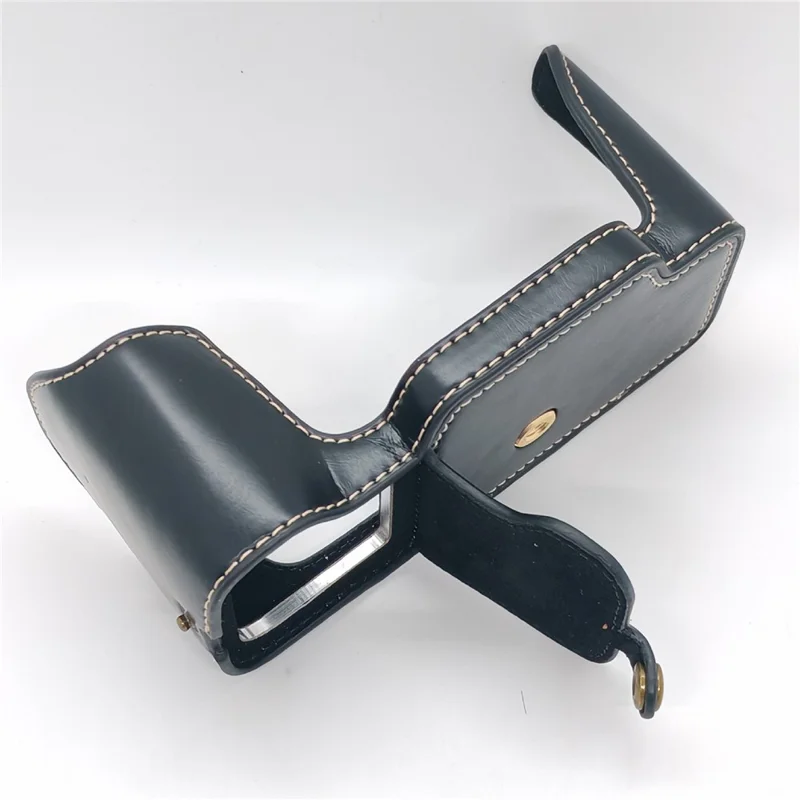For Nikon DF Camera Bottom Case with Hand Strap Battery Opening PU Leather Half Cover - Black