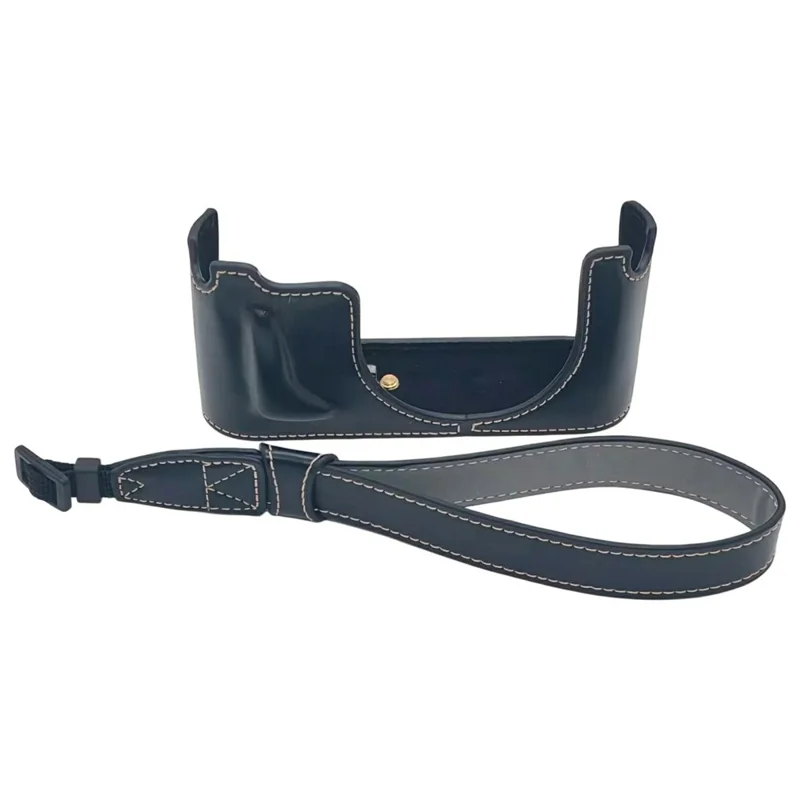 Étui de poignée inférieure pour appareil photo avec sangle de poignet pour Leica X Vario (Typ 107) / X (Typ 113) - Housse demi-enveloppante en cuir PU noire avec ouverture inférieure