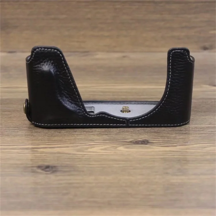 Capa de couro genuíno para metade do corpo da Leica CL, com abertura para bateria e proteção - Preto