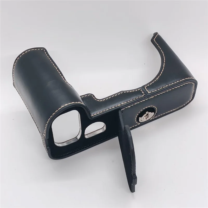 Coque demi-housse pour appareil photo Leica SL2 en cuir PU avec poignée et sangle de poignet, design avec ouverture inférieure - Noir