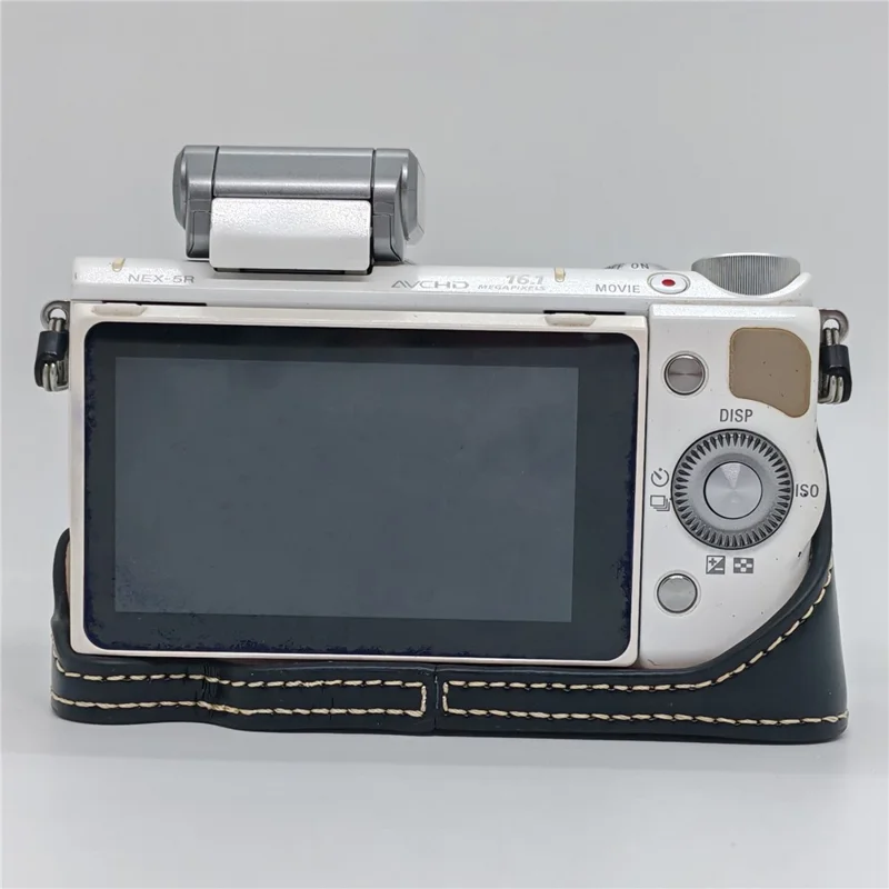 PU Leather Camera Half Case with Strap for Sony NEX-5  /  NEX-5C  /  NEX-5T  /  NEX-5R Camera Protective Cover with Battery Access Tripod Compatible Access - Black