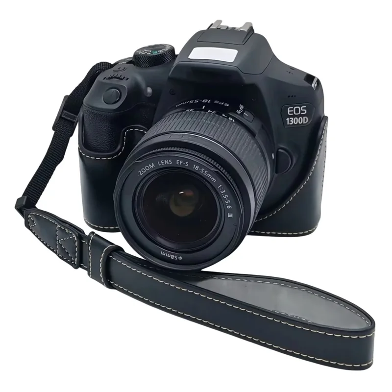 Camera Case for Canon EOS 500D  /  550D  /  1000D  /  1100D  /  1200D  /  1300D  /  1500D PU Leather Bottom Half Cover Removable Battery Base with Wrist Strap - Black