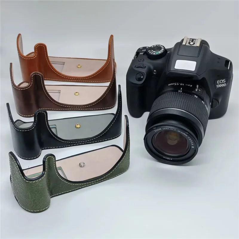 Camera Case for Canon EOS 500D  /  550D  /  1000D  /  1100D  /  1200D  /  1300D  /  1500D PU Leather Bottom Half Cover Removable Battery Base with Wrist Strap - Black