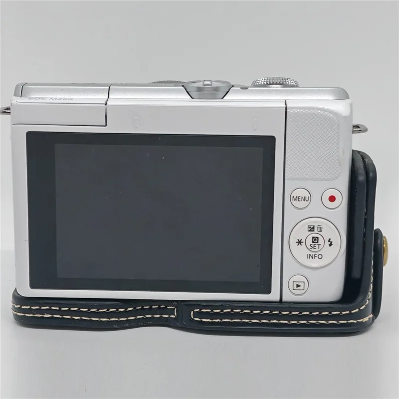 Capa Meia para Câmera Canon EOS M10 / M100 / M200, Capa de Couro Sintético com Punho, Capa Protetora com Acesso Removível à Bateria - Preto