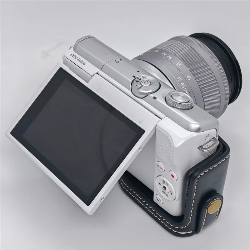 Capa Meia para Câmera Canon EOS M10 / M100 / M200, Capa de Couro Sintético com Punho, Capa Protetora com Acesso Removível à Bateria - Preto