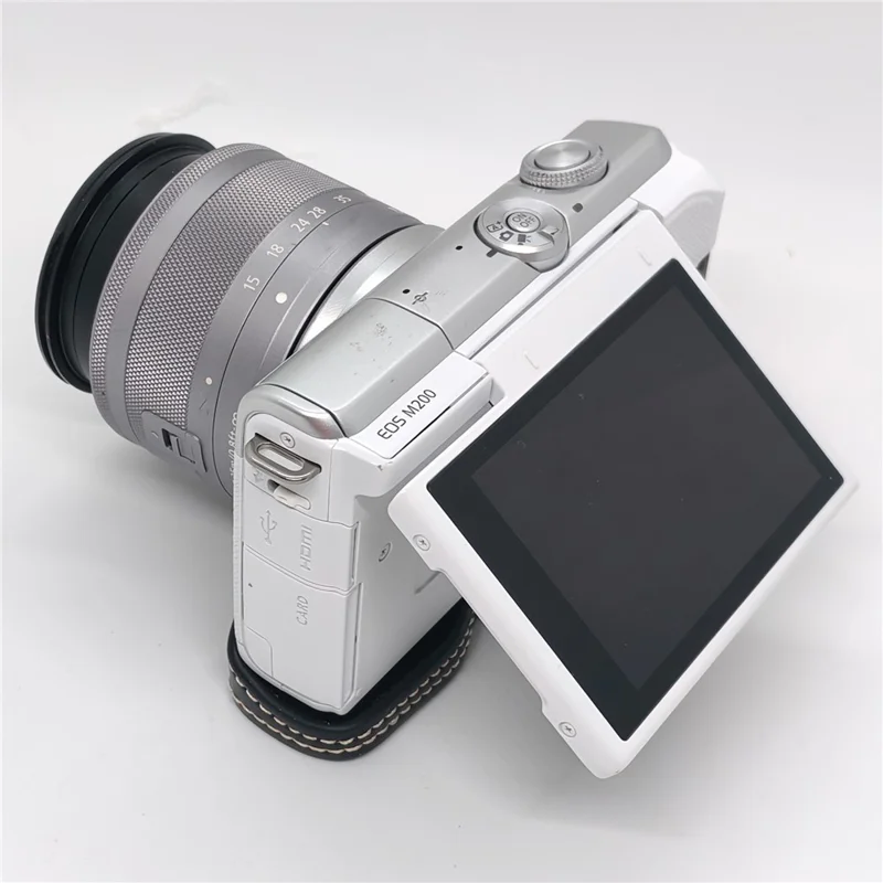 Capa Meia para Câmera Canon EOS M10 / M100 / M200, Capa de Couro Sintético com Punho, Capa Protetora com Acesso Removível à Bateria - Preto