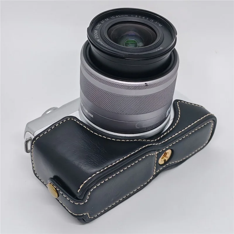 Capa Meia para Câmera Canon EOS M10 / M100 / M200, Capa de Couro Sintético com Punho, Capa Protetora com Acesso Removível à Bateria - Preto