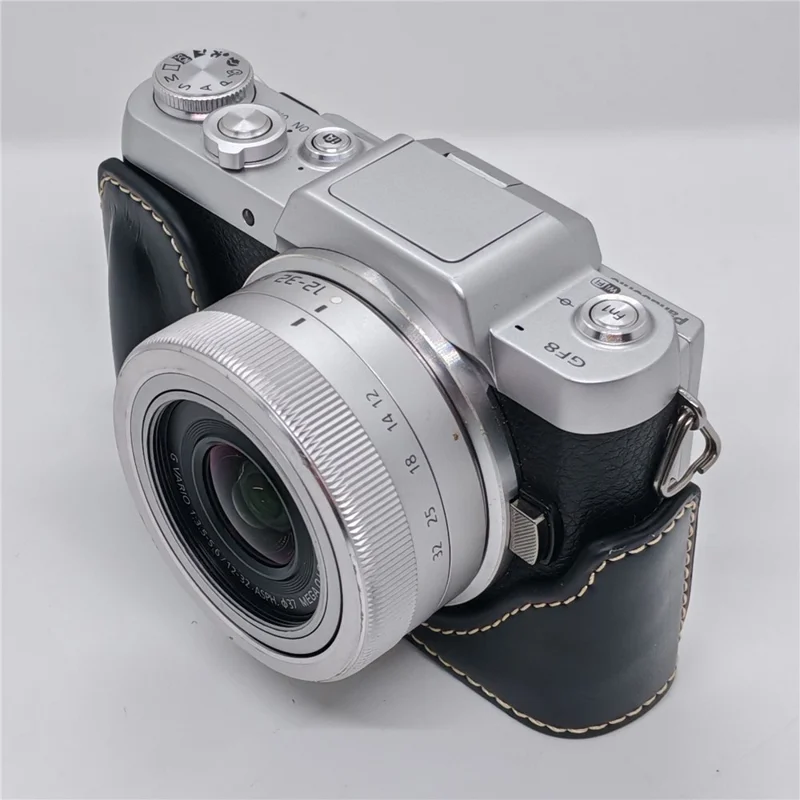 Camera Grip Case for Panasonic GF7  /  GF8  /  GF9  /  GF10 PU Leather Half Case with Wrist Strap Bottom Opening Design - Black