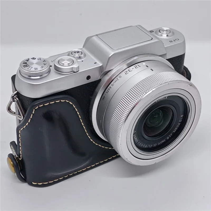 Camera Grip Case for Panasonic GF7  /  GF8  /  GF9  /  GF10 PU Leather Half Case with Wrist Strap Bottom Opening Design - Black