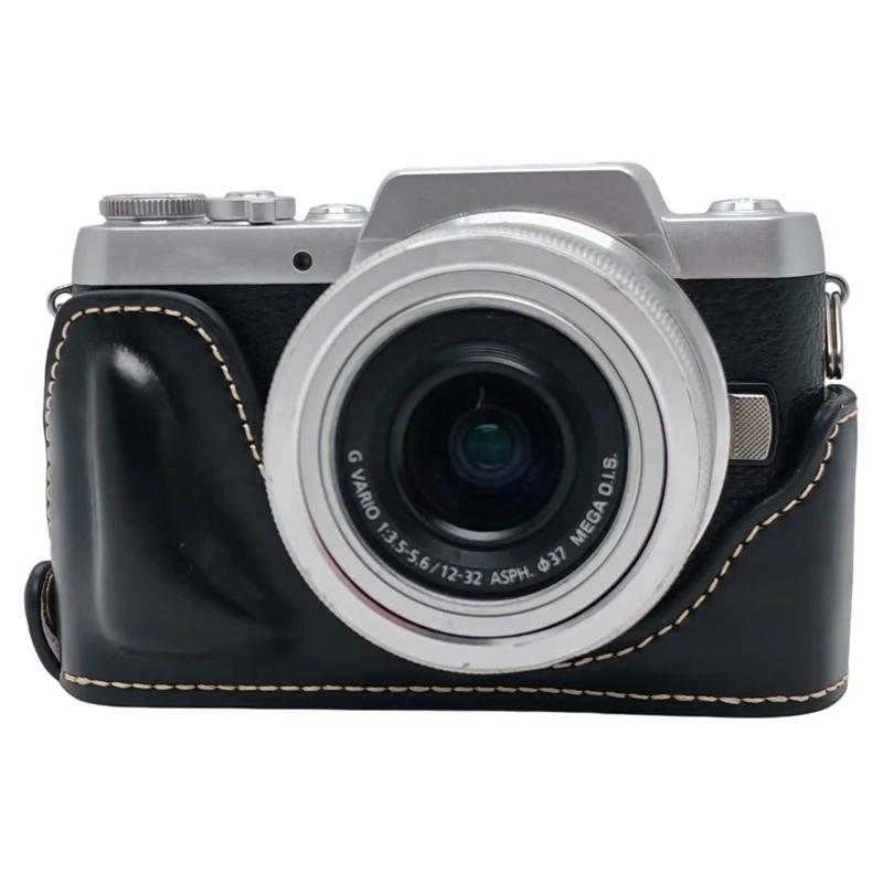 PU Leather Half Case for Panasonic GF7  /  GF8  /  GF9  /  GF10 Camera Bottom Opening Battery Access Protective Cover - Black