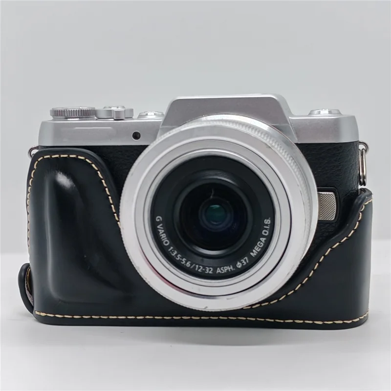 PU Leather Half Case for Panasonic GF7  /  GF8  /  GF9  /  GF10 Camera Bottom Opening Battery Access Protective Cover - Black