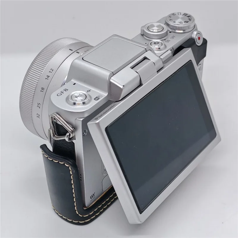 PU Leather Half Case for Panasonic GF7  /  GF8  /  GF9  /  GF10 Camera Bottom Opening Battery Access Protective Cover - Black