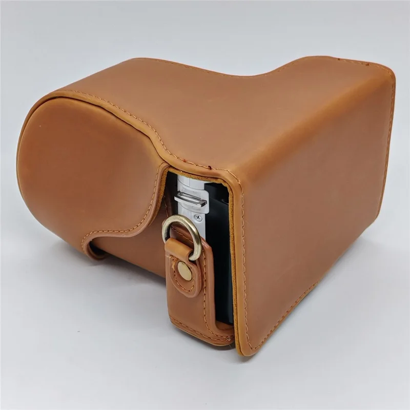 Étui en cuir pour appareil photo Nikon J1 / J2, housse demi-enveloppante avec bandoulière, protection en cuir PU - Café