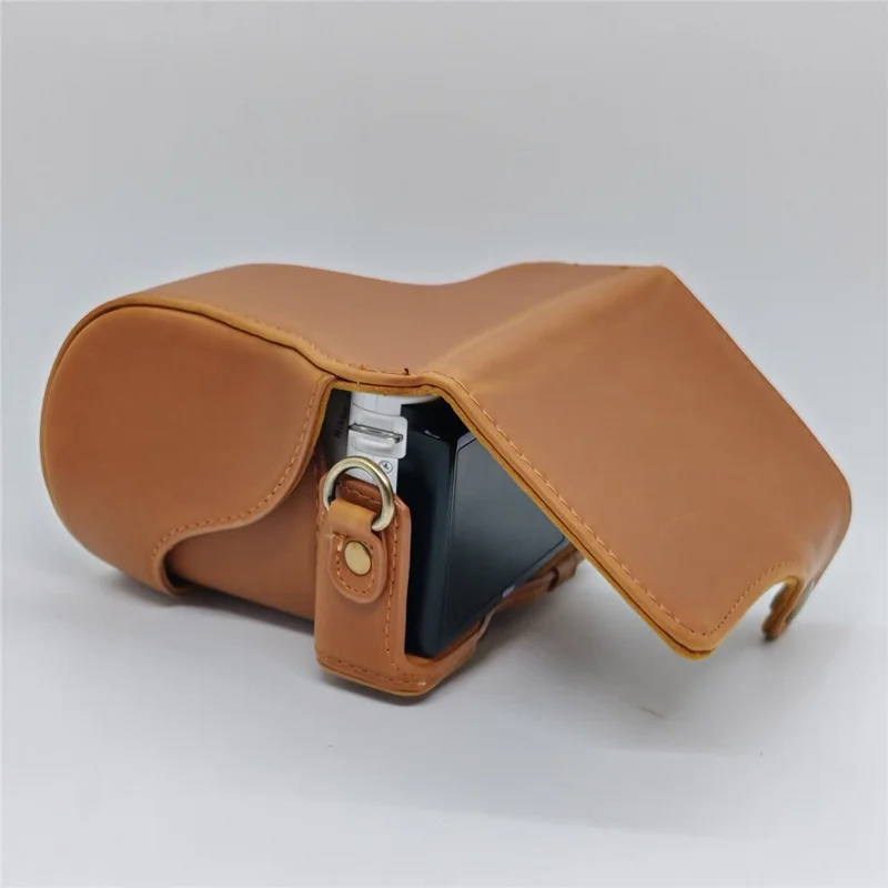 Étui en cuir pour appareil photo Nikon J1 / J2, housse demi-enveloppante avec bandoulière, protection en cuir PU - Café