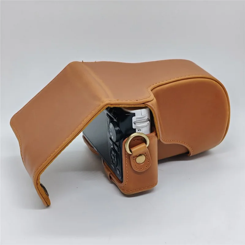 Étui en cuir pour appareil photo Nikon J1 / J2, housse demi-enveloppante avec bandoulière, protection en cuir PU - Café