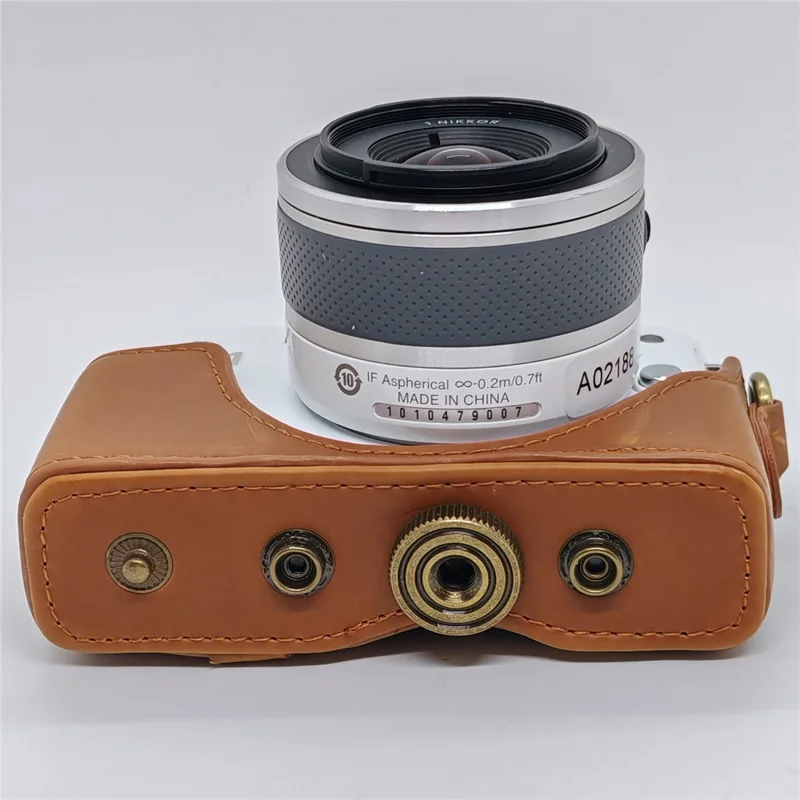 Étui en cuir pour appareil photo Nikon J1 / J2, housse demi-enveloppante avec bandoulière, protection en cuir PU - Café